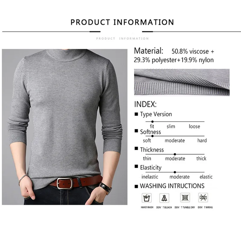Low Price TFETTERS Men Brand Sweater Autumnslim Fit Sweaters Men Casual Solid Color Turtelneck Sweater Youth Knitwear Plus Size M-4XL