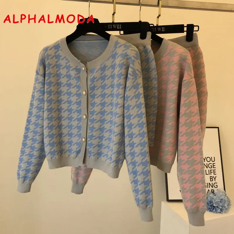 Женский кардиган и юбка ALPHALMODA трикотажный комплект из 2 предметов свитер с