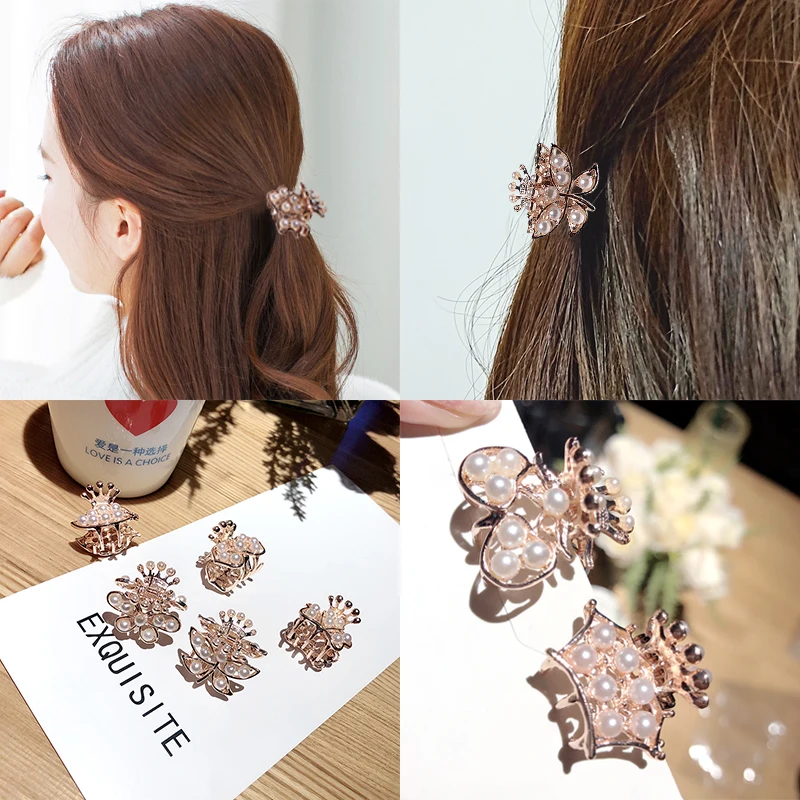 

New Women Elegant Vintage Pearls Flower Small Hair Claws Sweet Headband Hair Clip Hairpin Hair Holder Fashion Hair Accessories