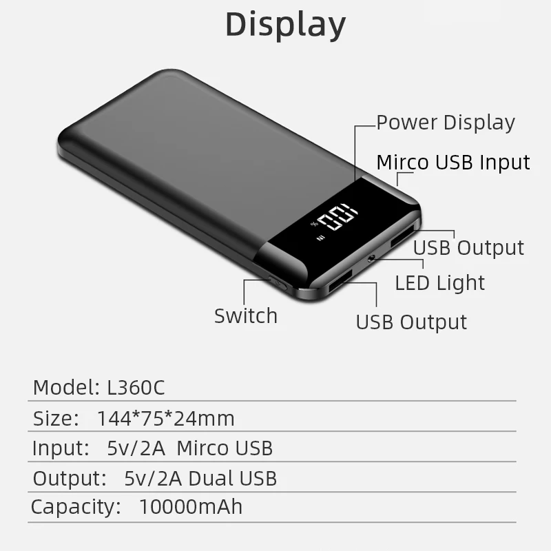 Xiaomi Brand Power Bank 10000mah External Portable Battery Powerbank Batteri Charger Portabl Waterproof LED for Xiaomi Iphone