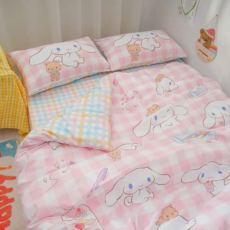 

Sanrios Lovely Cinnamoroll Kawaii Cartoon Anime 3Piece Set(Pillowcase*sheet*quilt Cover) Student Dormitory Bedding Article