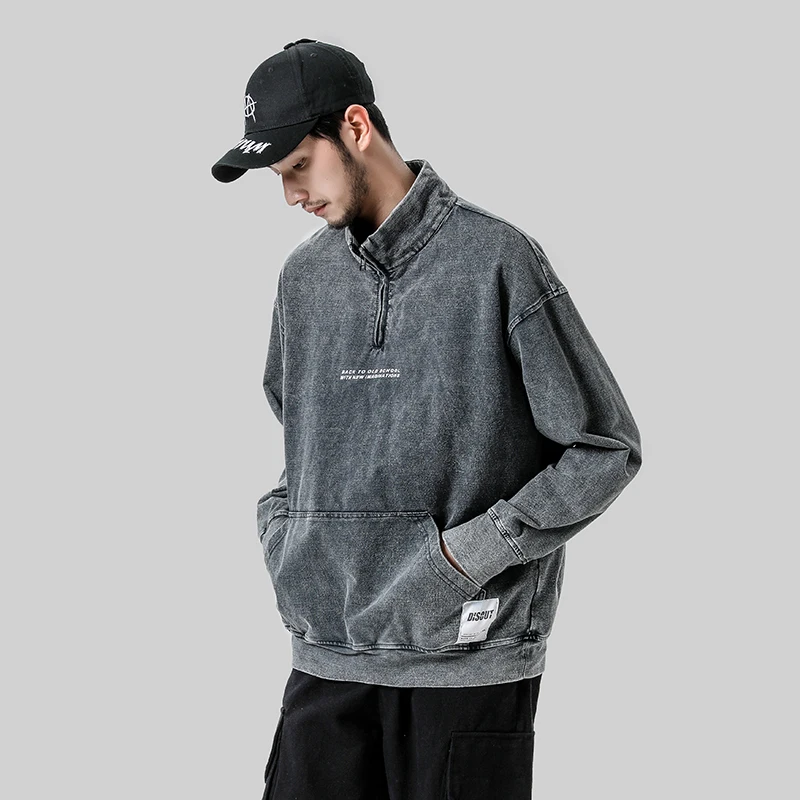 

VODOF 2019 Autumn Men Long Sleeve Pullover Crewneck Men's Sweatshirts Comfortable Mens Washed Denim Jacket Quality Garentee