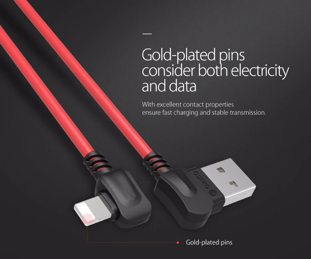 ORICO прямоугольный изгиб для Apple Lighting-usb зарядный кабель для iPhone x 6 7 8 USB кабель для передачи данных для iPhone iPad TPE красный