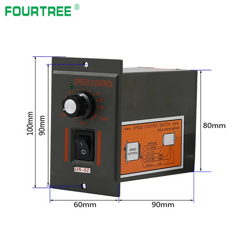 US52 Motor Speed Controller AC 220V 50/60HZ Motor Speed Pinpoint Regulator Controller Forward&Backward Governor 15W-400W