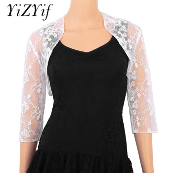 

Women Bridal Lace Shrug Jacket Stole Shawl Elegant 3/4 Sleeve Open Front Wedding Bridal Lace Bolero Shrug Jacket Stole Shawl