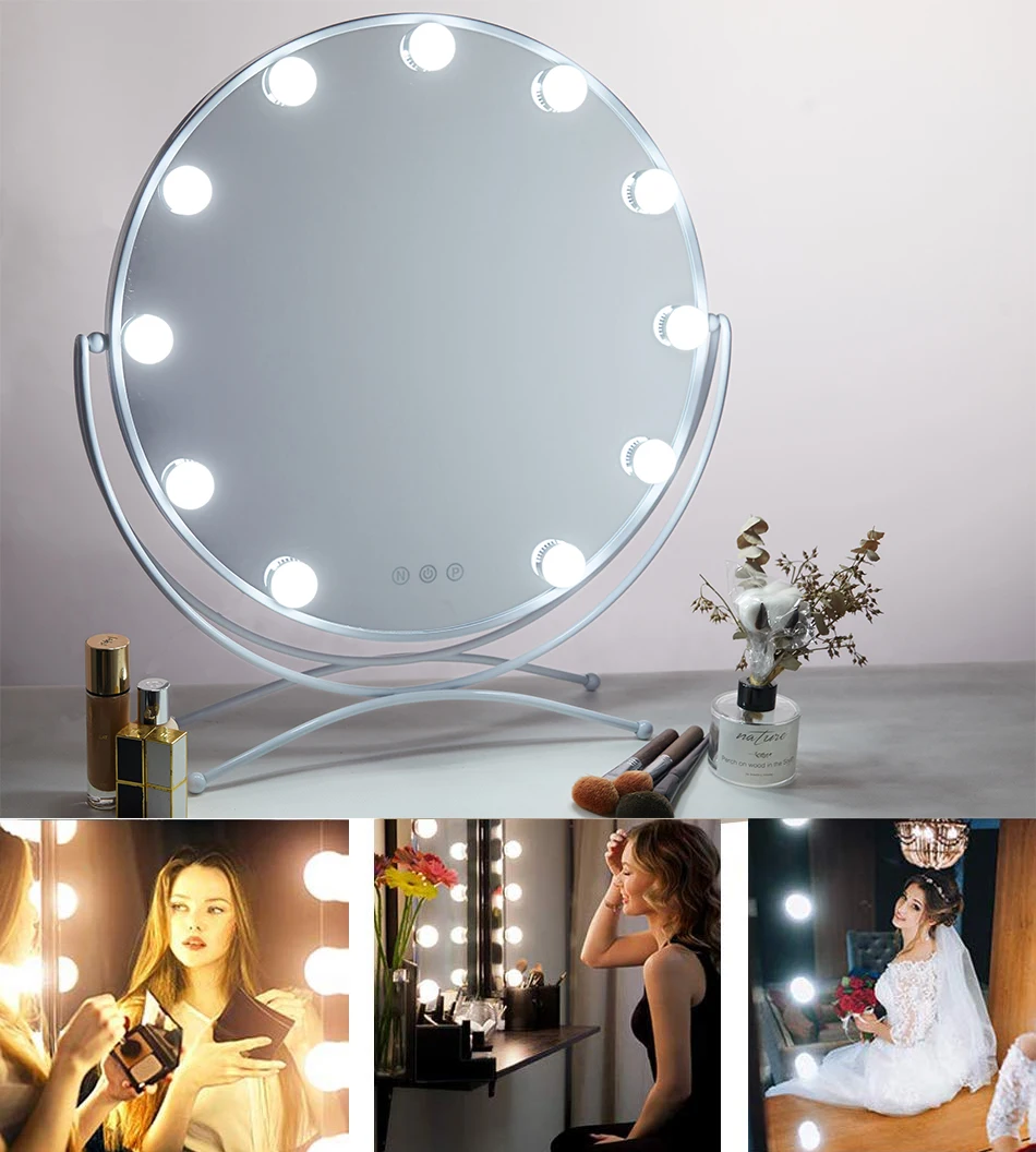

Makeup Vanity Mirror with Light Hollywood Style Touch Screen Cosmetic Mirror with Dimmable LED Bulbs 3 Color Lighting Round