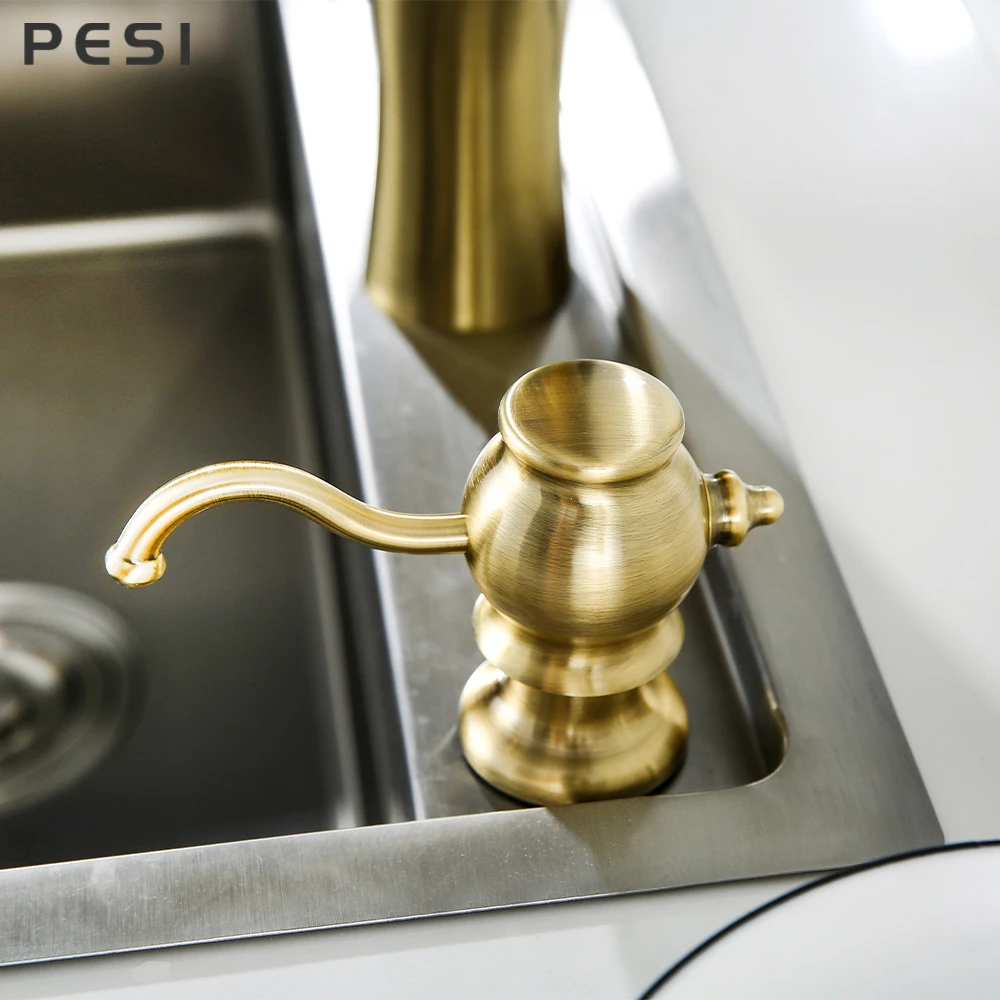 Brass Kitchen Soap Dispenser Sink Liquid Soap Bottle Bathroom Detergent Liquid Hand Wash Soap Dispenser Pumps,Brushed Gold.
