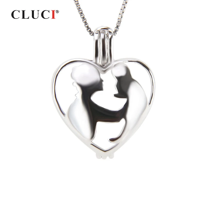 CLUCI 925 пробы серебристый в форме сердца женские ювелирные изделия, кулон подарок на День Матери Серебро 925 клетка кулон желание медальон из жемчуга