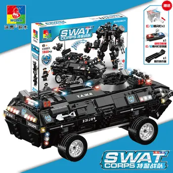 

1044pcs City Police Series Building Blocks 2in1 Armored Vehicle Robot Model Transform City SWAT Toys For Children