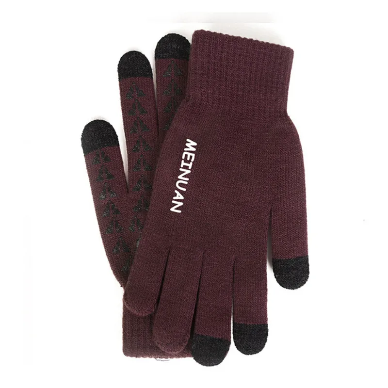 Мужские трикотажные перчатки зимне-осенние с сенсорным экраном мужские высококачественные плюс тонкие бархатные однотонные теплые варежки бизнес