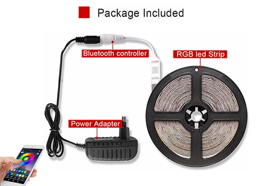 2835 RGB Светодиодная лента светильник DC 12 В 5 м водонепроницаемый 60 Светодиодный s/M лента светодиодный Диодная лента+ Bluetooth/RF пульт дистанционного управления+ адаптер питания
