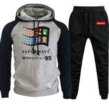 ##Special Price Vaporwave Vintage Japanese Anime Aesthetic Hoodie Mens Raglan Autumn Streetwear+Pants 2 Piece Set Casual Pullover Suit Hooded ##Special Price Vaporwave Vintage Japanese Anime Aesthetic Hoodie Mens Raglan Autumn Streetwear+Pants 2 Piece Set Casual Pullover Suit Hooded