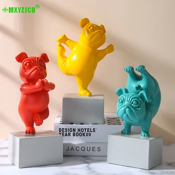 

Yoga Puppy Resin Decoration Painted Animal Sculpture Crafts Children Toy Bulldog Birthday Gift Home Decoration Accessories