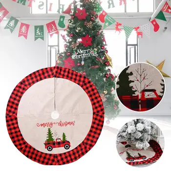 

48" Christmas Tree Skirt Buffalo Check Rustic Tree Skirt Faux Linen Xmas Tree Skirt Christmas Theme Home Decoration