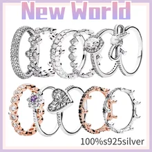 

Classic 100%925 sterling silver sparkling Pandora ring with heart and creative charm ring for women engaged jewelry anniversary