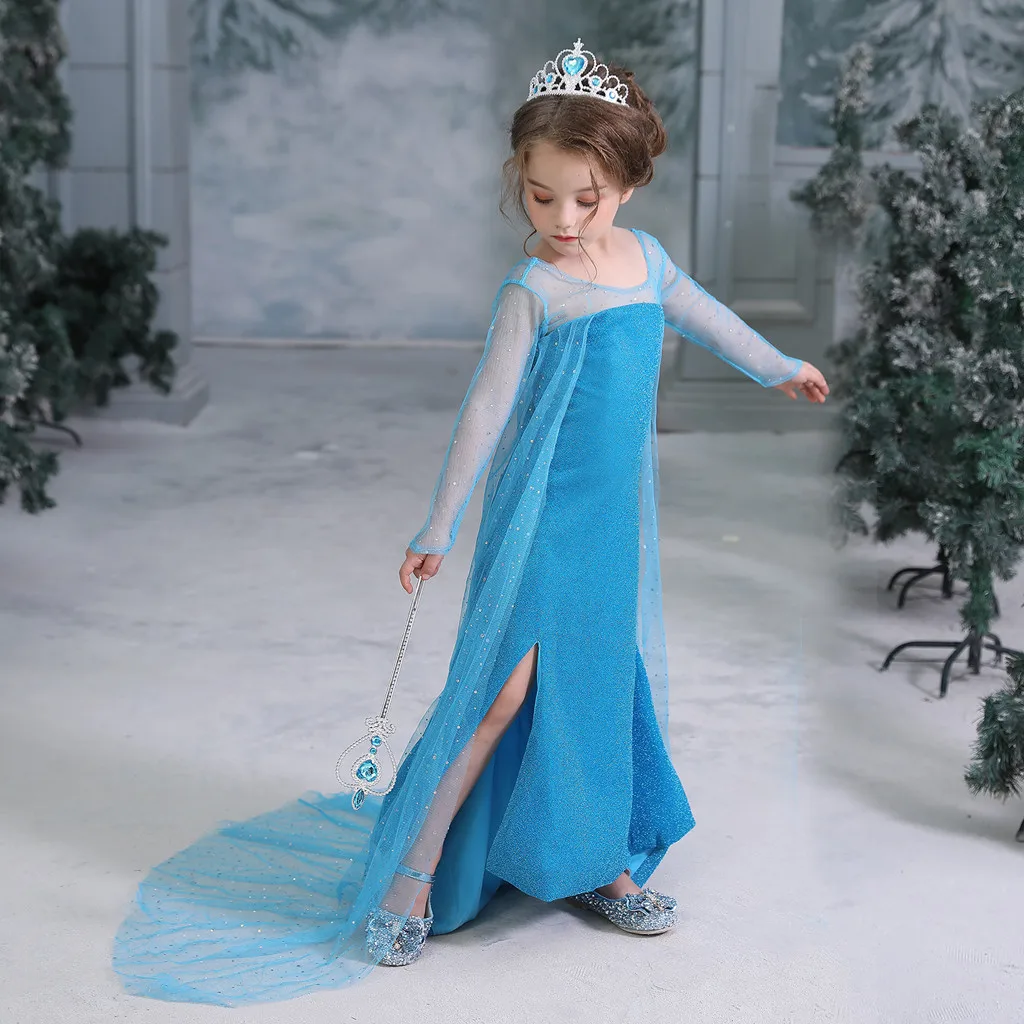 Платье принцессы Анны и Эльзы для девочек; Рождественская одежда; карнавальный костюм; костюм Эльзы с длинными рукавами для детей; платья Анны для девочек; Disfraz
