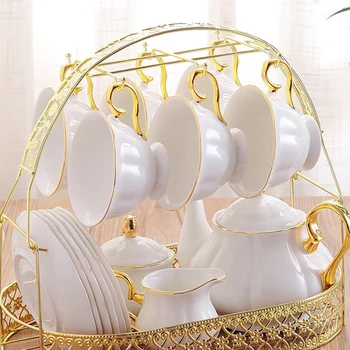 

Ceramic Cups Shelf European Style Cup Holder Coffee Cup Rack Cup Organizer Carved Wrought Iron Plating Storage Basket