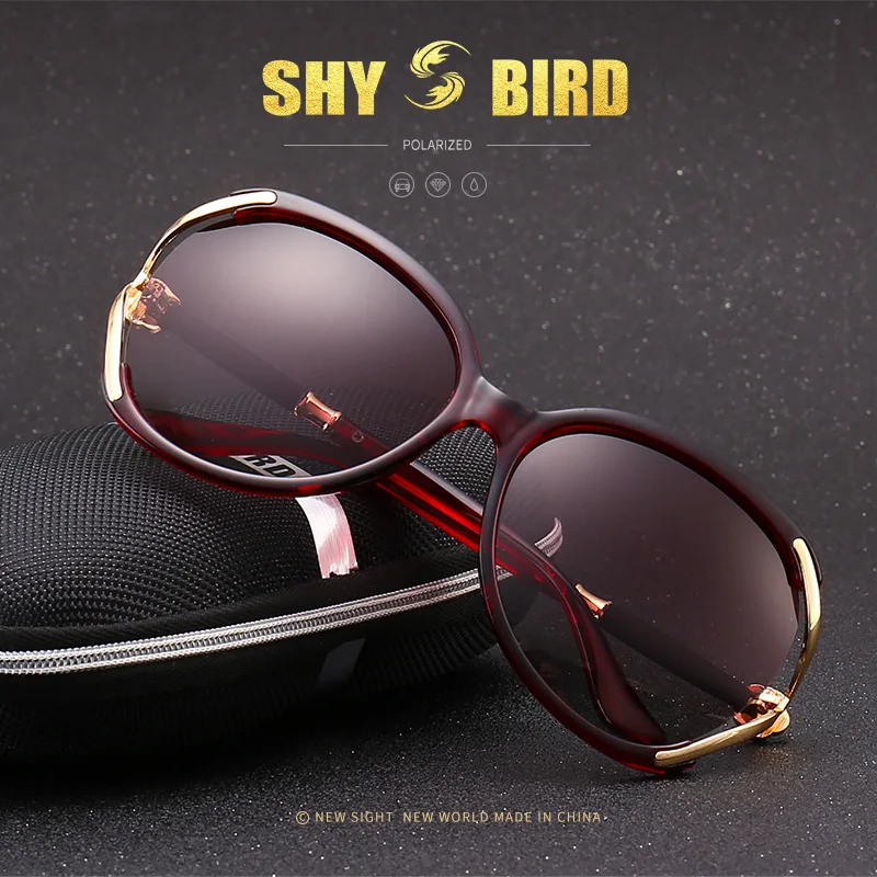 SHY BIRD, новые винно-красные поляризованные солнцезащитные очки для женщин, алмазная технология, круглые очки, Ретро стиль, модный бренд, Gafas de sol lady