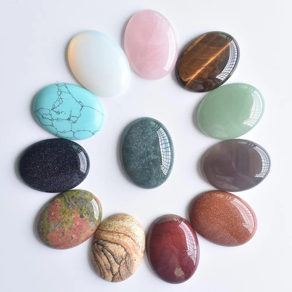 도매 12 개/몫 패션 모듬 천연석 혼합 타원형 CAB CABOCHON 비즈 30x40mm DIY 쥬얼리 액세서리 무료 만들기..