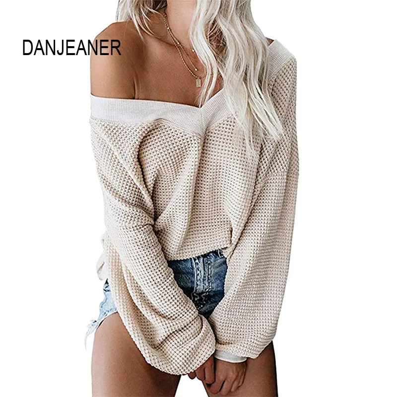 DANJEANER 2019 осенний вязаный свитер женский сексуальный v-образный вырез с открытыми
