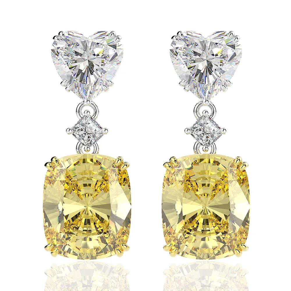 

Sparking 925 Sterling Silver Heart Created Moissanita Citrine Gemstone White Gold Drop Dangle Earrings Fine Jewelry Wholesale