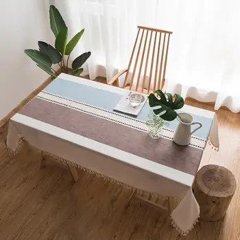 

Table Cloth Cotton Linen Wrinkle Free Anti-Fading Tablecloths Embroidery Tassel retro oilcloth on the table party