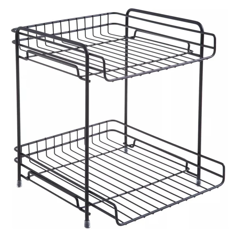 

Iron Art Storage Rack Accessories Home Bathroom Table Office Spice Desktop Organizer Kitchen Double Layer Holder Shelf Condiment