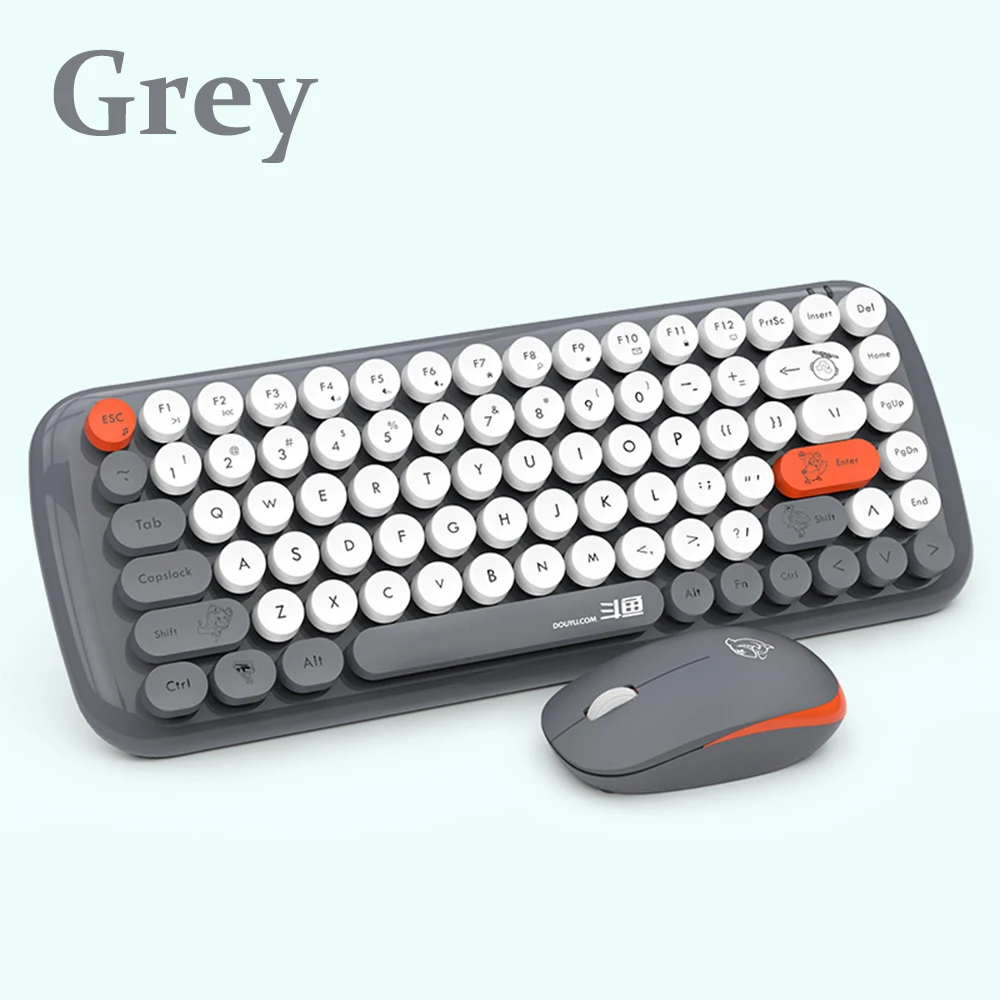 Cute Gaming Keyboard Mouse Set Round Button 2.4G USB Wireless Keyboard Silent Mouse For Macbook Lenovo Dell Asus Laptop Computer