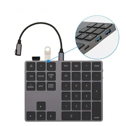 Teclado numérico sem fio de bluetooth da liga de alumínio com função da entrada de digitas do cubo de usb para windows, mac os, computador portátil de android