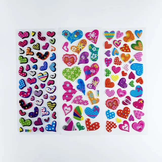 12 Sheets/Pack Love Heart Shape Hot 3D Cute Sticker Toy Kids DIY Bubble PVC  Stickers