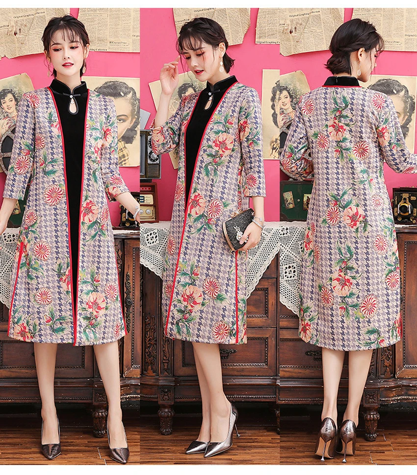 Традиционная китайская одежда Cheongsam Qipao для женщин и девочек, азиатская уличная одежда, замшевое пальто Ao Dai Morden, Ретро платье, комплект из двух предметов