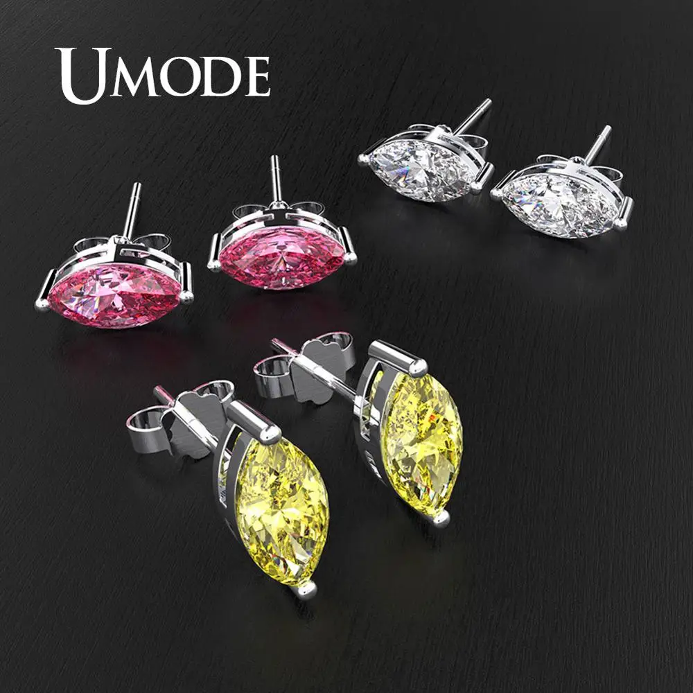 Женские серьги пусеты UMODE простые маленькие гвоздики с цирконием для девушек