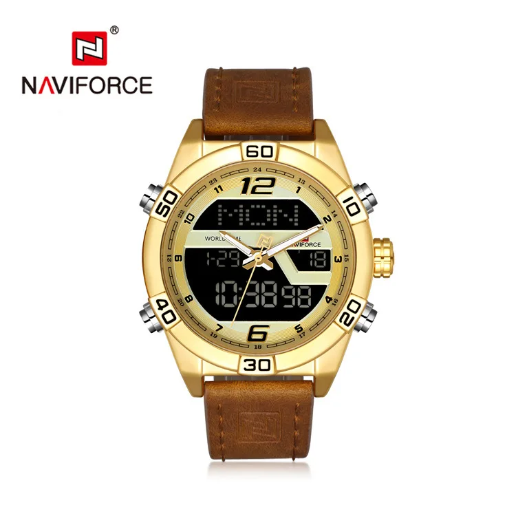 

Naviforce Xiang MEN'S Leather Belt with Numbers Hands Dual Display Date Quartz Luminous Watch MEN'S Watch Leather Strap Watch