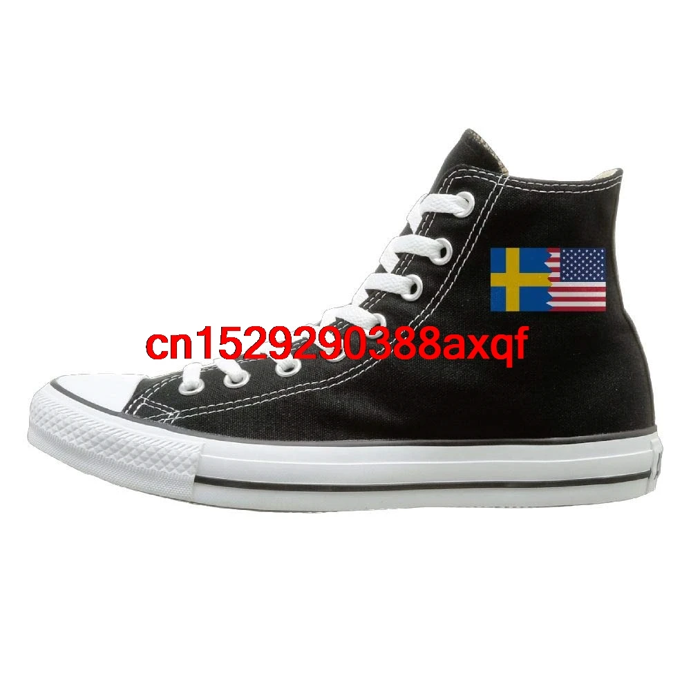 

Men's Women's Classic High-Top Lace Up Canvas Shoe,Swedish USA Flag Canvas Sneaker For Men Women