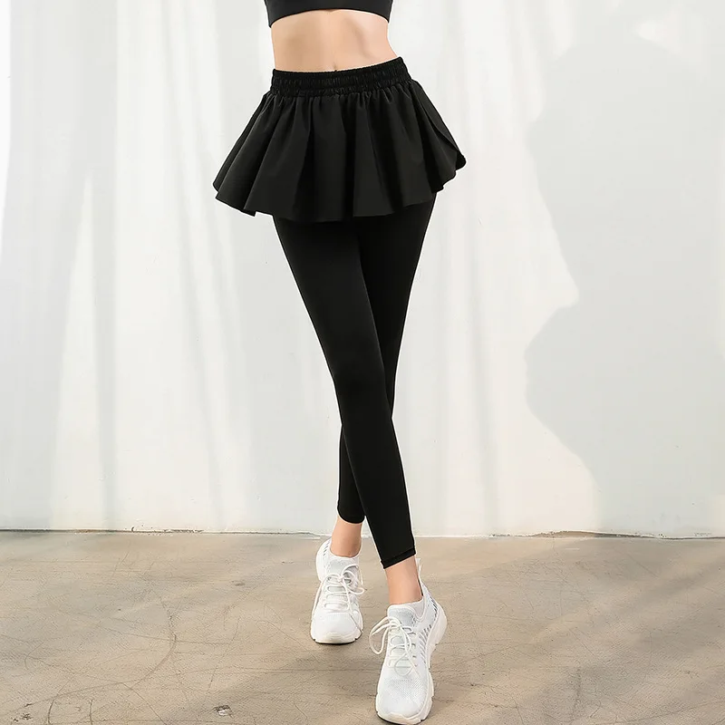 Высокие эластичные поддельные две части женщин высокая Талия спортивные брюки для фитнеса юбка быстросохнущие дышащие штаны для танцев и йоги леггинсы для фитнеса