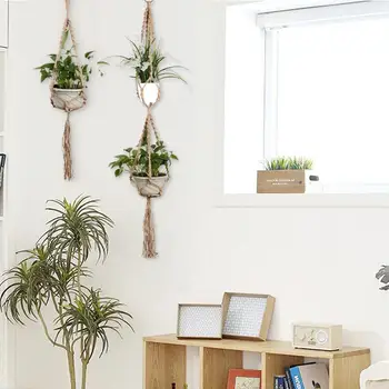 

Braided Double Layer Double Pot Rack Flower Pot Basket All Functions Durable Bag Holder Hanger Ropes Suspension