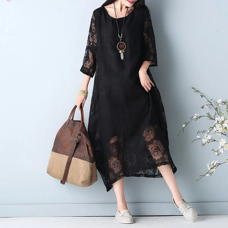 Harajuku Plus Size Women Clothing Summer Style Sexy Lace Dress Harajuku Floral Vintage Female Vestidos Dress Large Size Dress