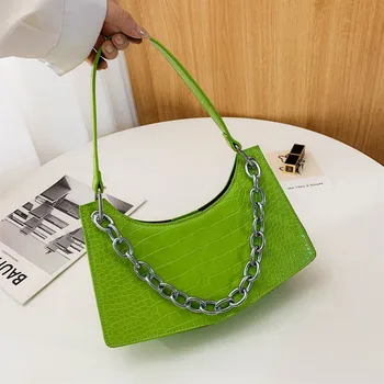 

2020 Fashion Crocodile Pattern Baguette Bags PU Leather Shoulder Bags For Women Chain Design Luxury Hand Bag Female Travel Bags