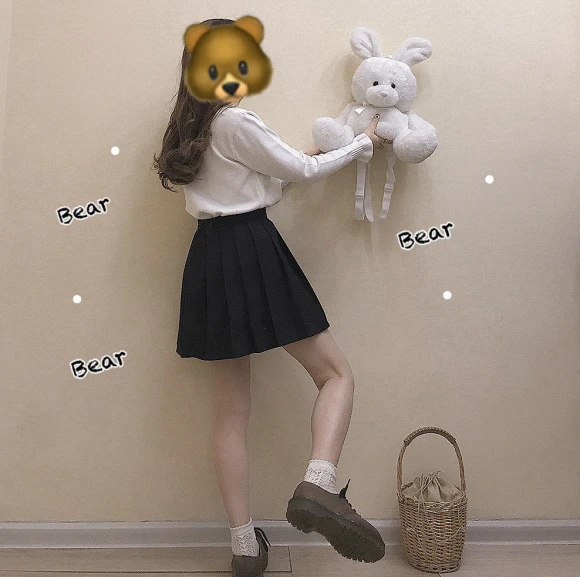 Harajuku милый свитер для девочки с медведем, винтажный вязаный женский пуловер с высоким воротом Kawaii, Женский облегающий джемпер с высоким воротом и рюшами, белый и черный цвета