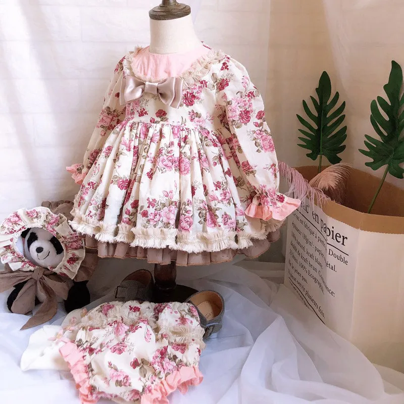 Детские Платья с цветочным рисунком, детские платья принцессы в испанском стиле для девочек, лето, детское платье для крещения на день рождения