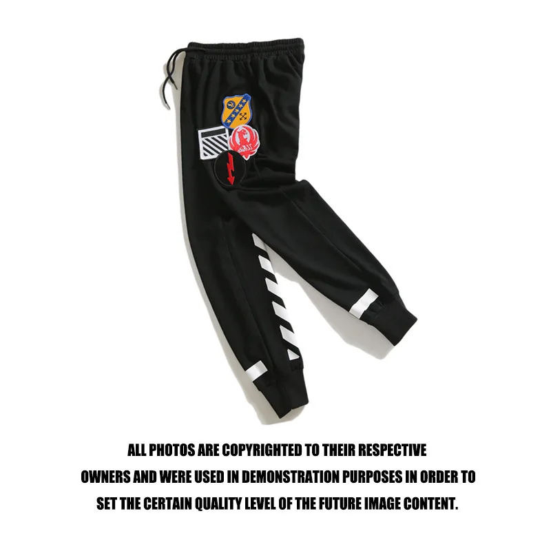 

2018 Spring And Summer New Style Ow Badge Stripes Lightning Printed Casual Trousers Europe And America-Style Pure Cotton Thin Sw