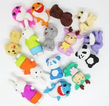 

6 Kawaii Cartoon Animal Pencil Erasers Creative Student Correction Rubber Stationery Boy and Girl Gifts Office Supplies
