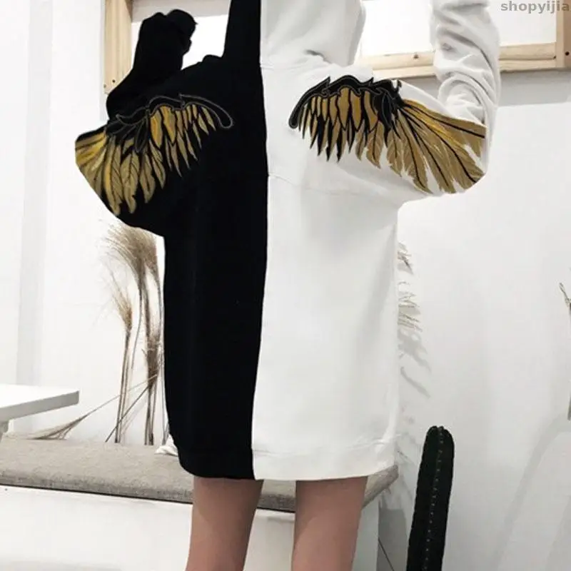 Новые одиночные комплекты для влюбленных мужчин и женщин свободная куртка с капюшоном золотая нить вышивка Крылья больше добавить шерсть флис
