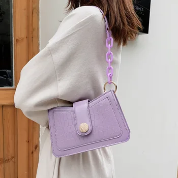 

Messenger Handbags Retro Alligator Pattern Women Shoulder Bags Flap New PU Leather Solid Color Crossbody Bags For Women 2020