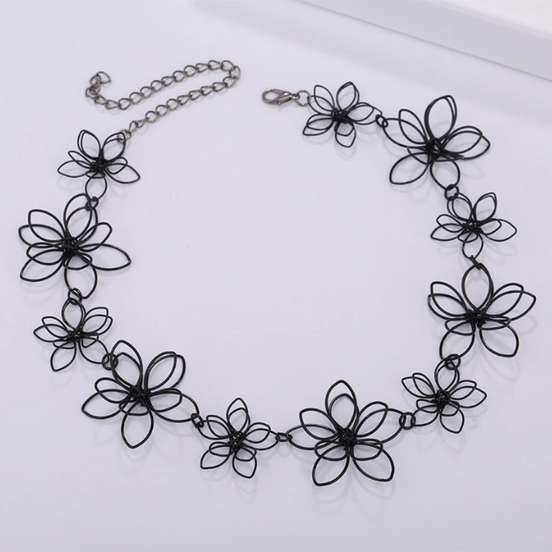 

JAVRICK Flower Necklace Short Choker Floral Black Jewelry Women Clavicle Chain Statement
