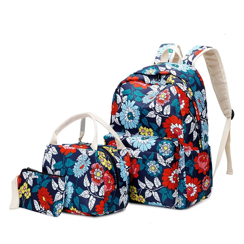 

New Style Nylon Waterproof Backpack STUDENT'S Backpack Ethnic-Style Printed School Bag Three-piece Set