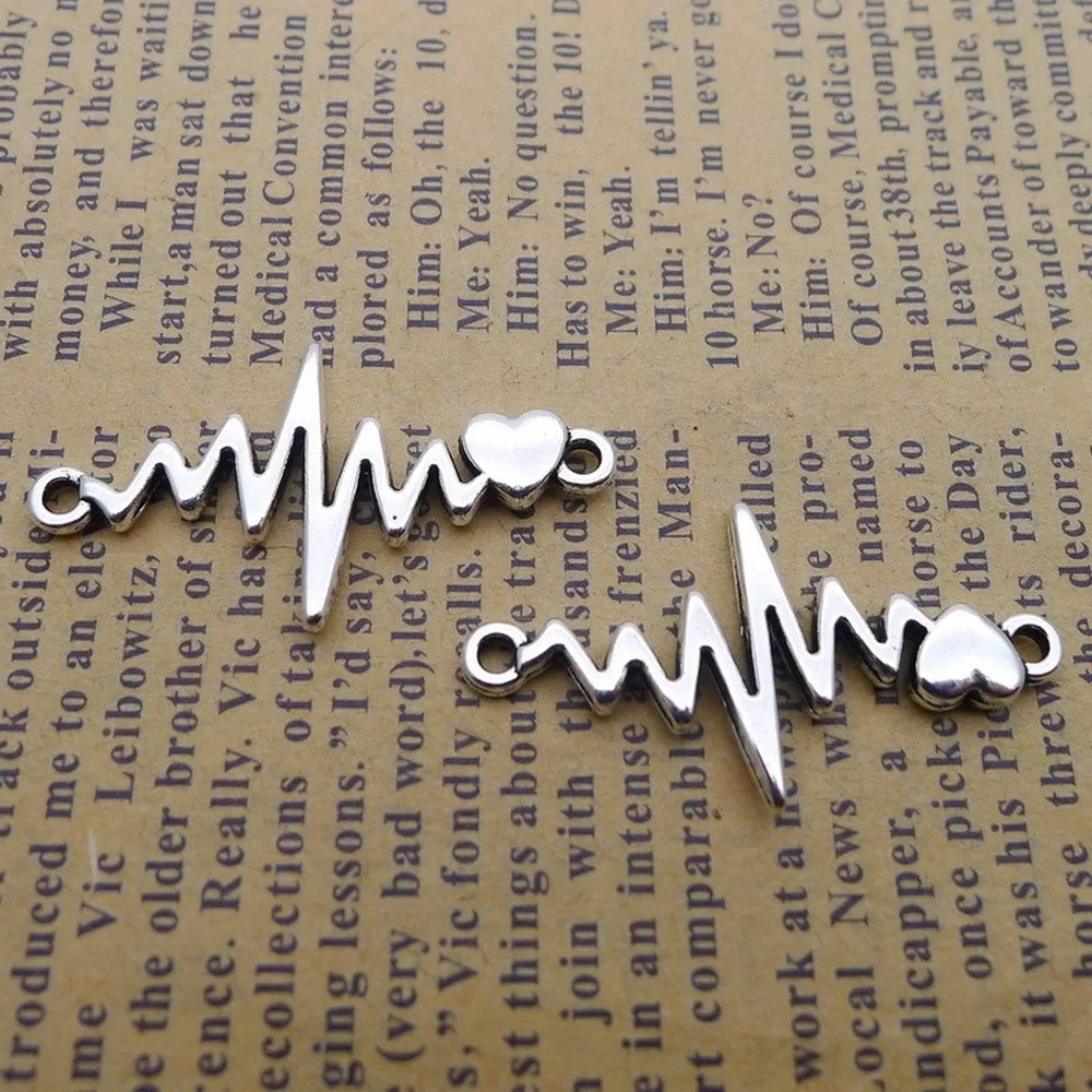 150pcs ECG Heart Charms 17mm x 32mm DIY Jewelry Making Pendant antique silver color | Украшения и аксессуары