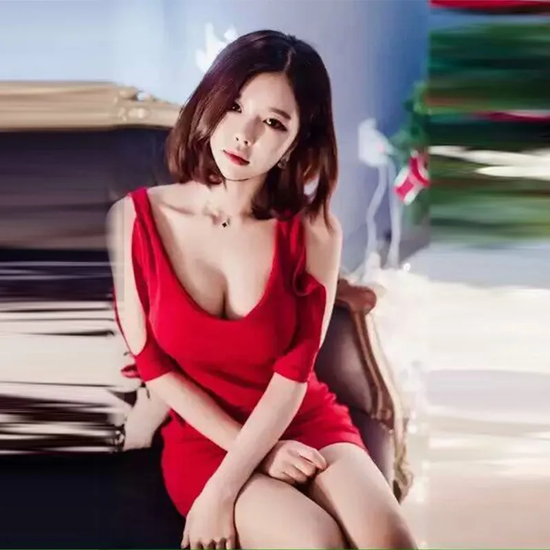 

Hot Selling Europe And America WOMEN'S Dress Sexy Low Cut off-Shoulder Base Miniskirt Dress