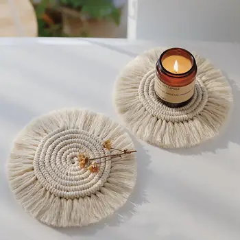 

2Pcs/Set Handwoven Macrame Coasters Cotton Rope Braided Placemats Cup Pad Table Decor Heat Resistant Table Mat Cup