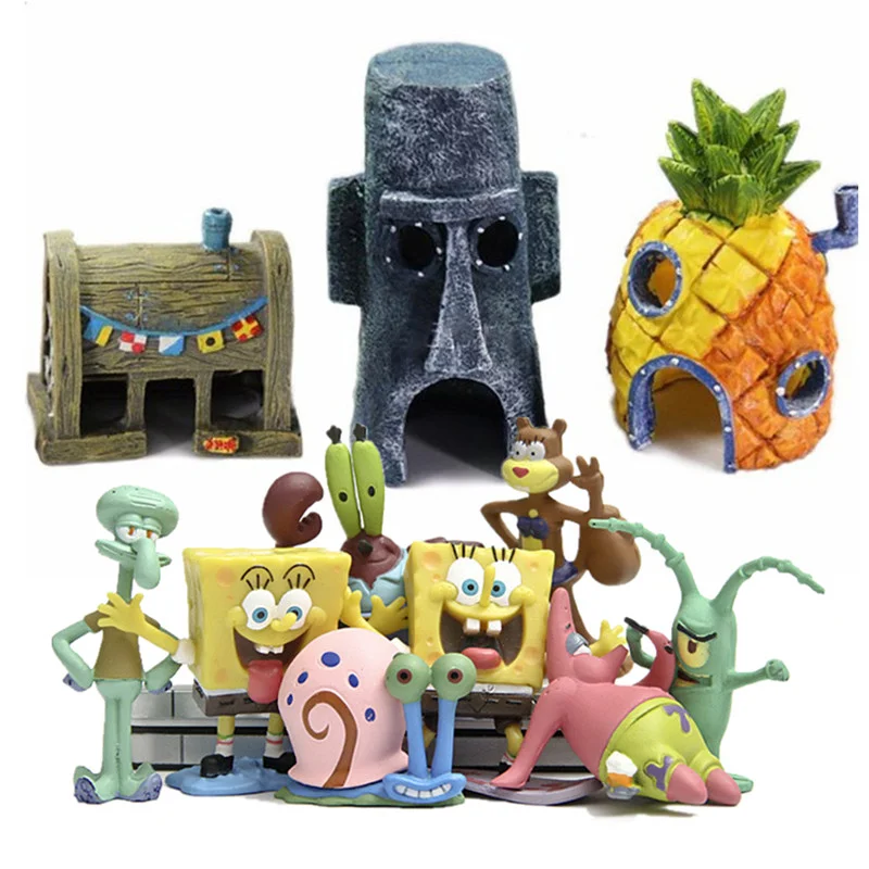 

11Pcs/Set Fish Tank Aquarium Decor For SpongeBob & Squidward House Pineapple Cartoon House Home Ornaments Aquarium Accessories